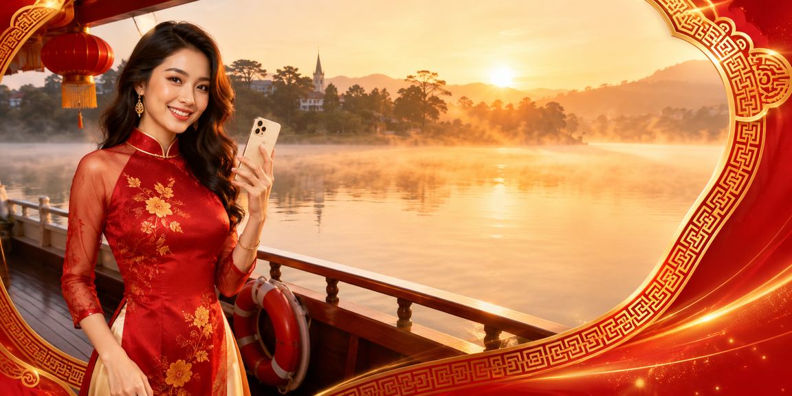 Người mẫu Việt Nam chơi slot game tại Đà Lạt với khung cảnh lãng mạn