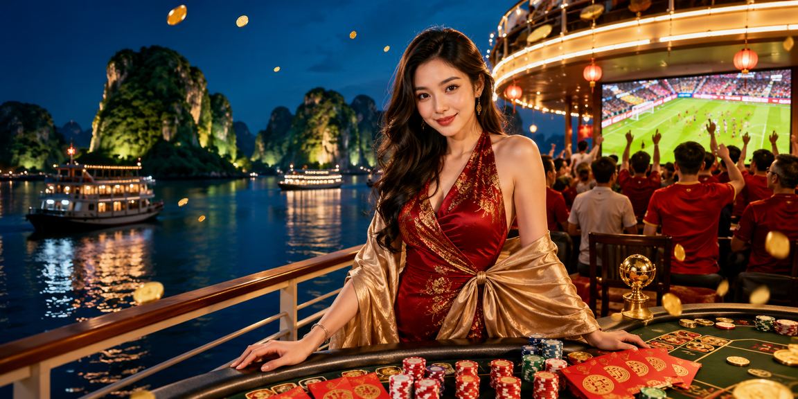 Du khách nhận phong bì đỏ bonus tại vịnh Hạ Long trong khung cảnh ngoài trời
