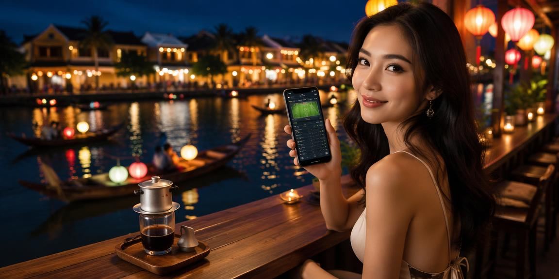 Người dùng dùng điện thoại xem kèo casino tại Hội An vào buổi chiều